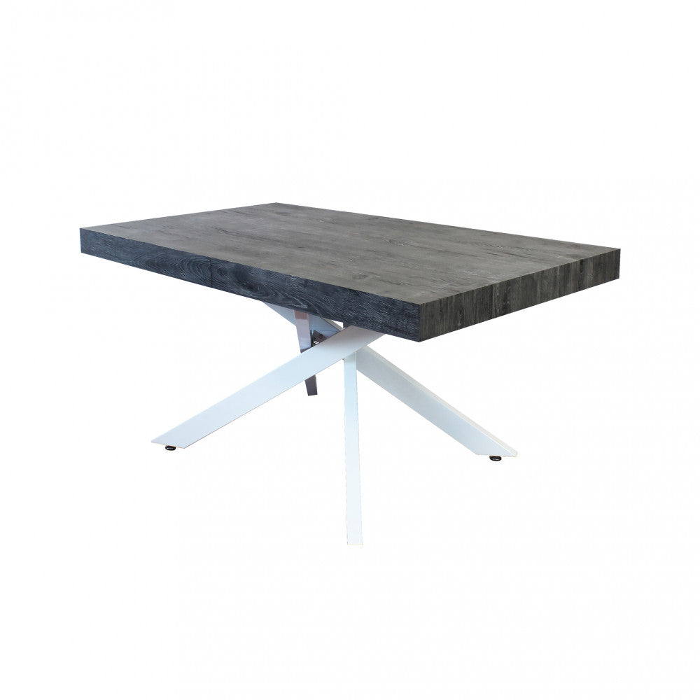 Tavolo da pranzo Darren in configurazione chiusa da 160 cm con piano scuro.