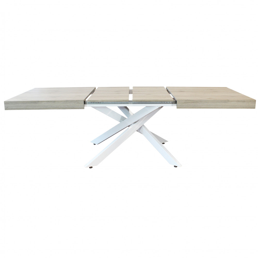 Tavolo Darren completamente esteso a 240 cm, vista frontale simmetrica.