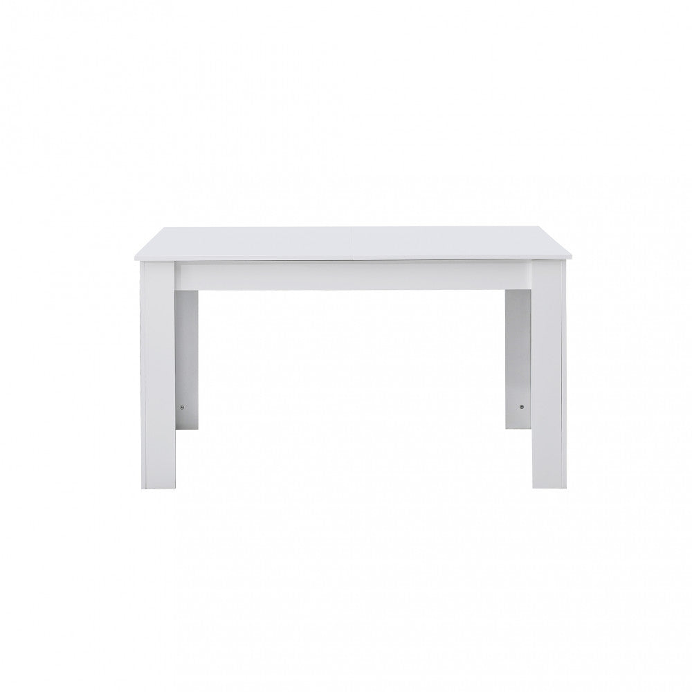Vista frontale del tavolo da pranzo moderno Emmet nella sua configurazione compatta da 140 cm.