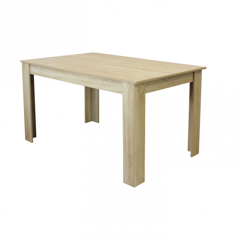 Tavolo da pranzo Emmet nella sua configurazione chiusa da 140 cm, dal design essenziale.