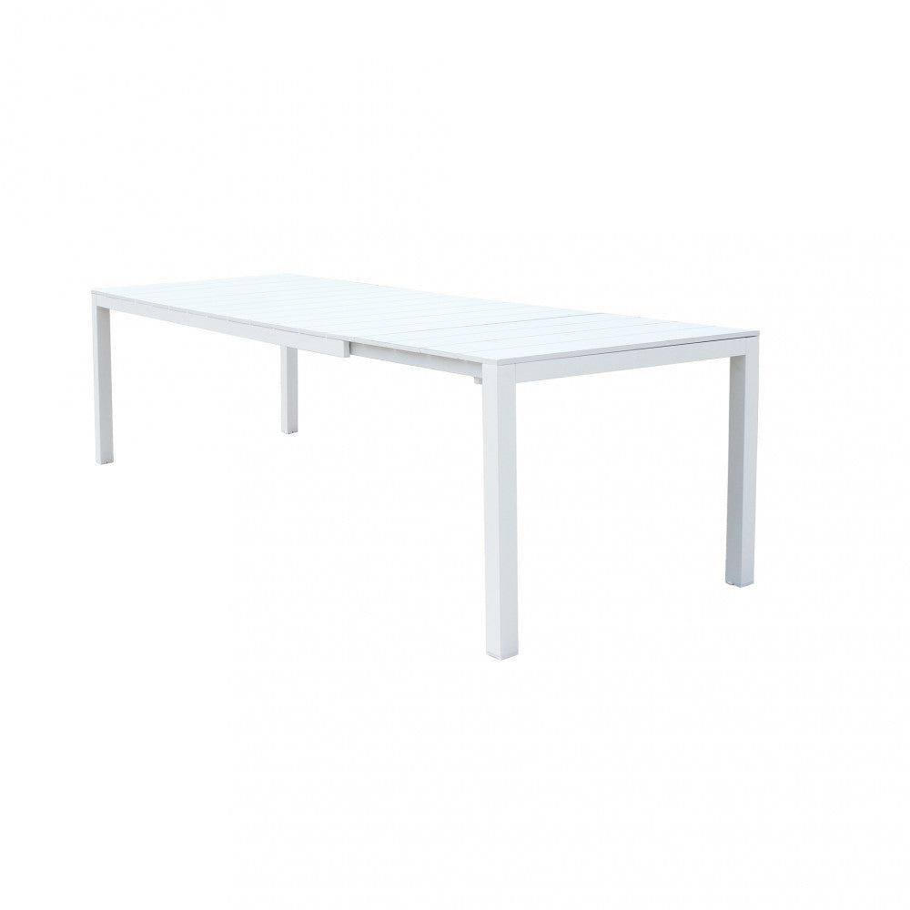 Tavolo allungabile da esterno in alluminio, lunghezza variabile da 215 a 281 cm.
