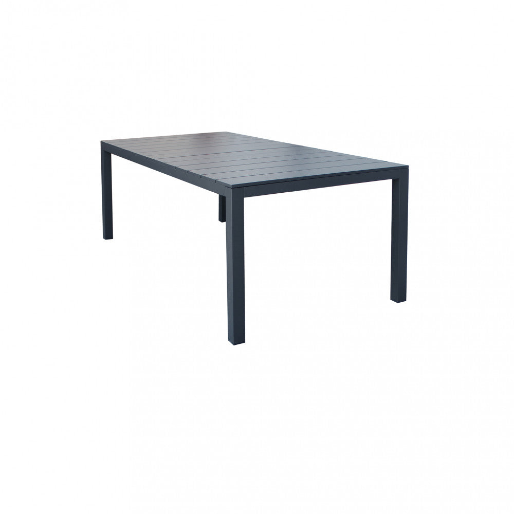 Tavolo allungabile da esterno in alluminio, lunghezza variabile da 215 a 281 cm.