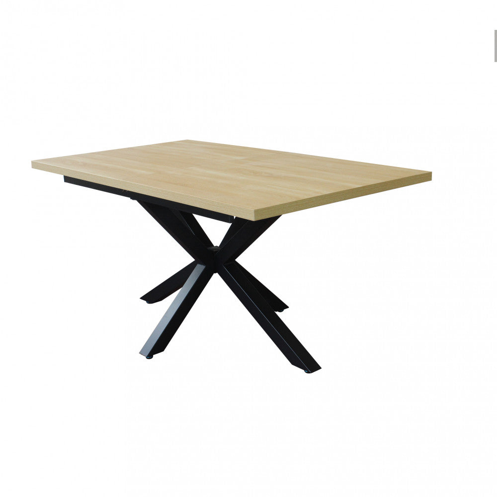 Tavolo da pranzo Garfield chiuso, lunghezza 160 cm, con piano in melaminico naturale.