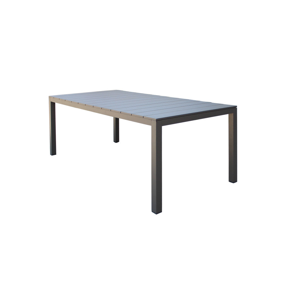 Tavolo allungabile da esterno in alluminio, lunghezza variabile da 215 a 281 cm.