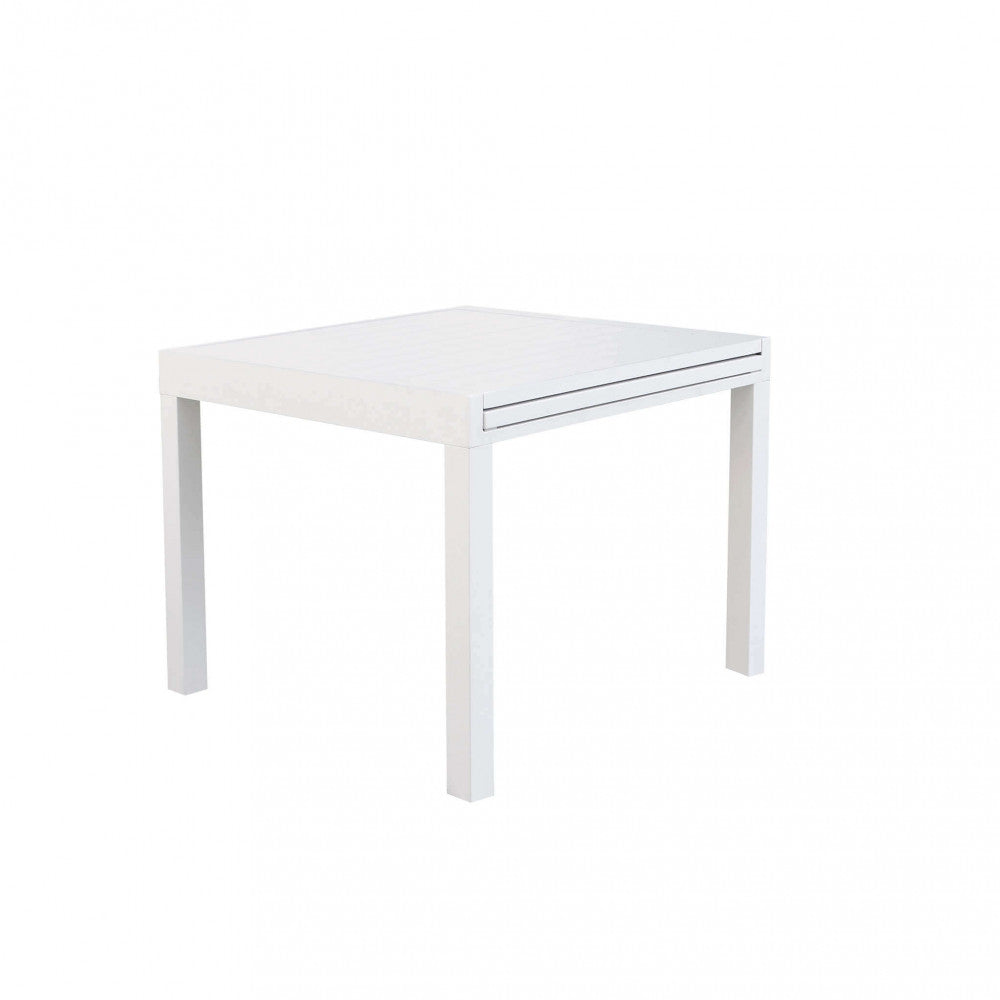 Tavolo fisso e allungabile per esterni Hawaii 90/180x90 cm, con design moderno e robusto nel colore bianco | Albert Stock