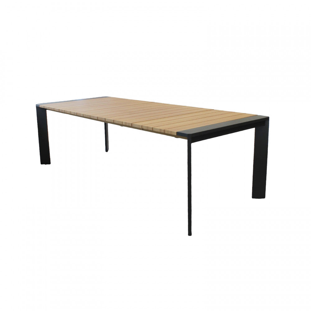 Tavolo da pranzo allungabile Brooklyn chiuso, con piano a doghe effetto legno marrone chiaro e struttura antracite.