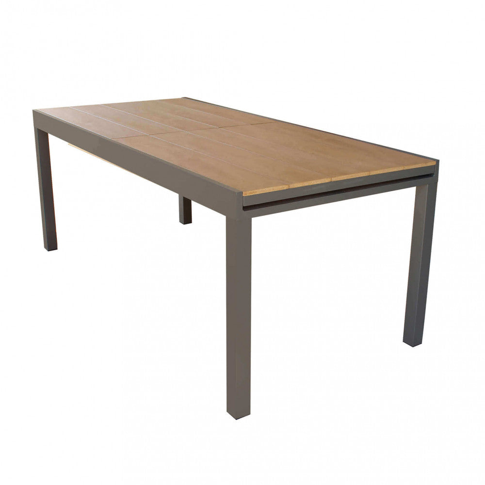 Tavolo da giardino Cayman chiuso, design compatto in alluminio e polywood taupe.