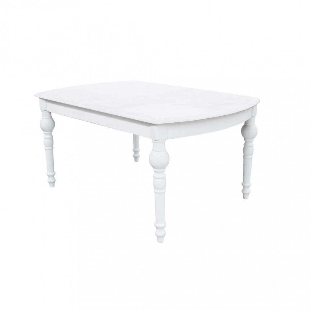 Tavolo da pranzo Cross Round in legno bianco completamente esteso, che mostra la sua massima capacità e le linee eleganti.