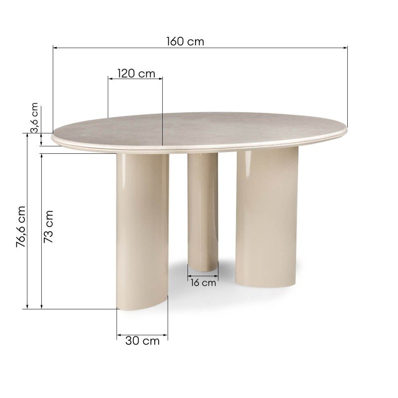 Tavolo da pranzo Riona 160 cm con piano in marmo e base beige - NN-RIO-FUR-DINTAB-LIGBEI-440 - foto 3