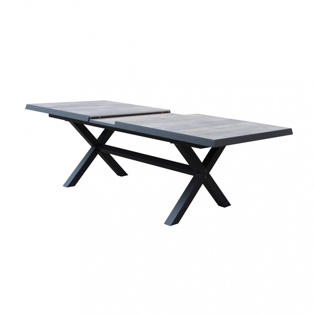 Tavolo Djerba in alluminio antracite e piano in ceramica effetto legno per esterni | Albert Stock