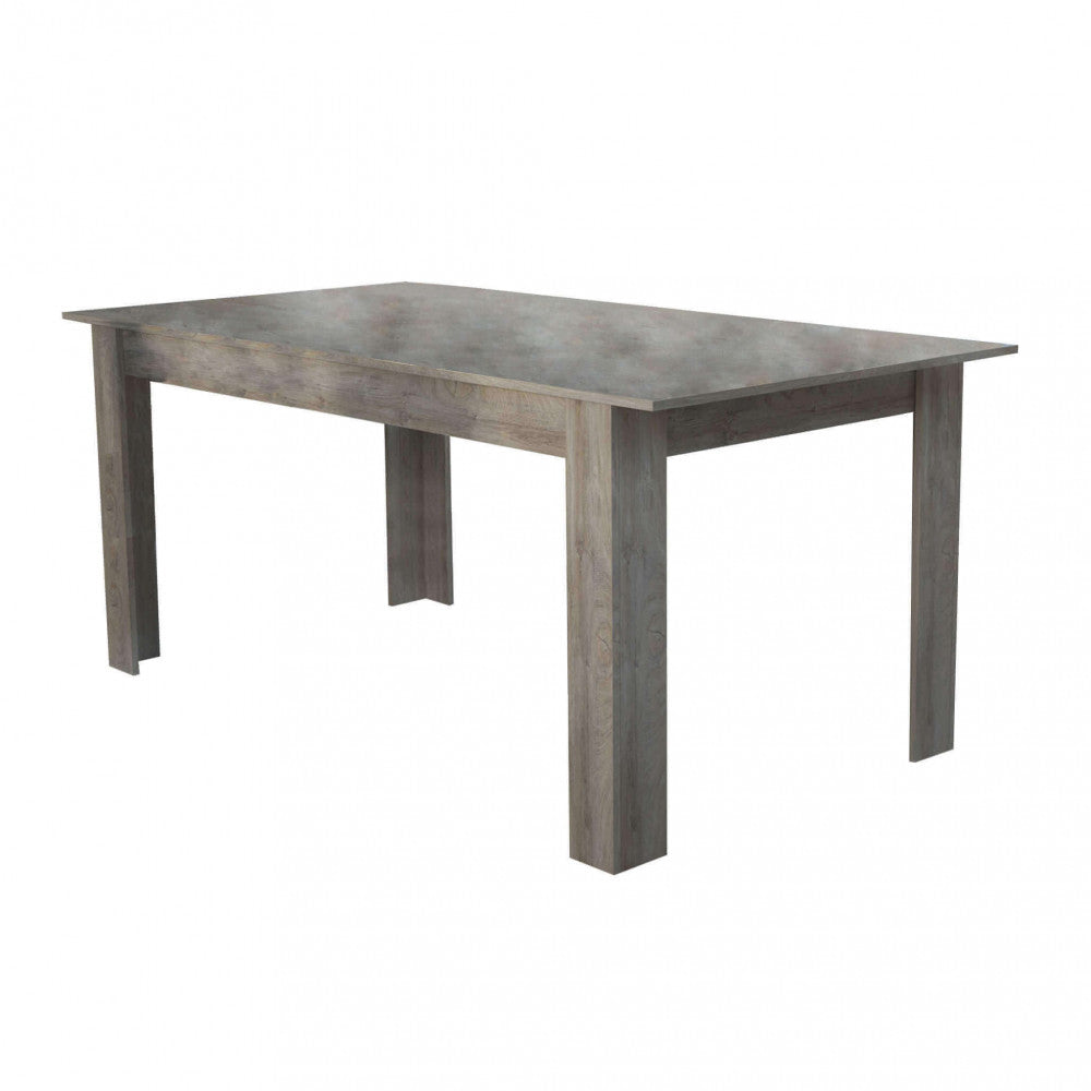 Vista tridimensionale del tavolo da pranzo Gemma, che evidenzia la solida struttura in rovere grigio.
