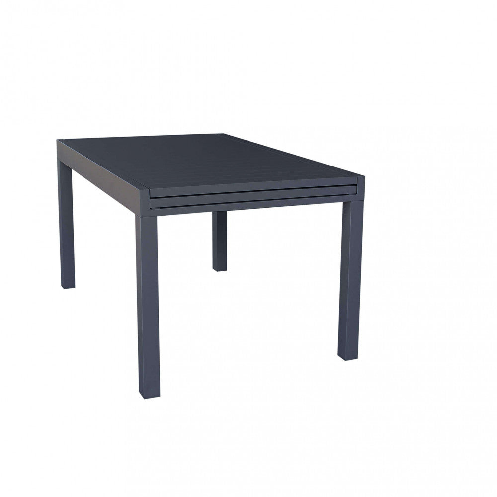 Tavolo da giardino Hawaii nella sua configurazione chiusa da 135 cm, dal design minimalista e solido.