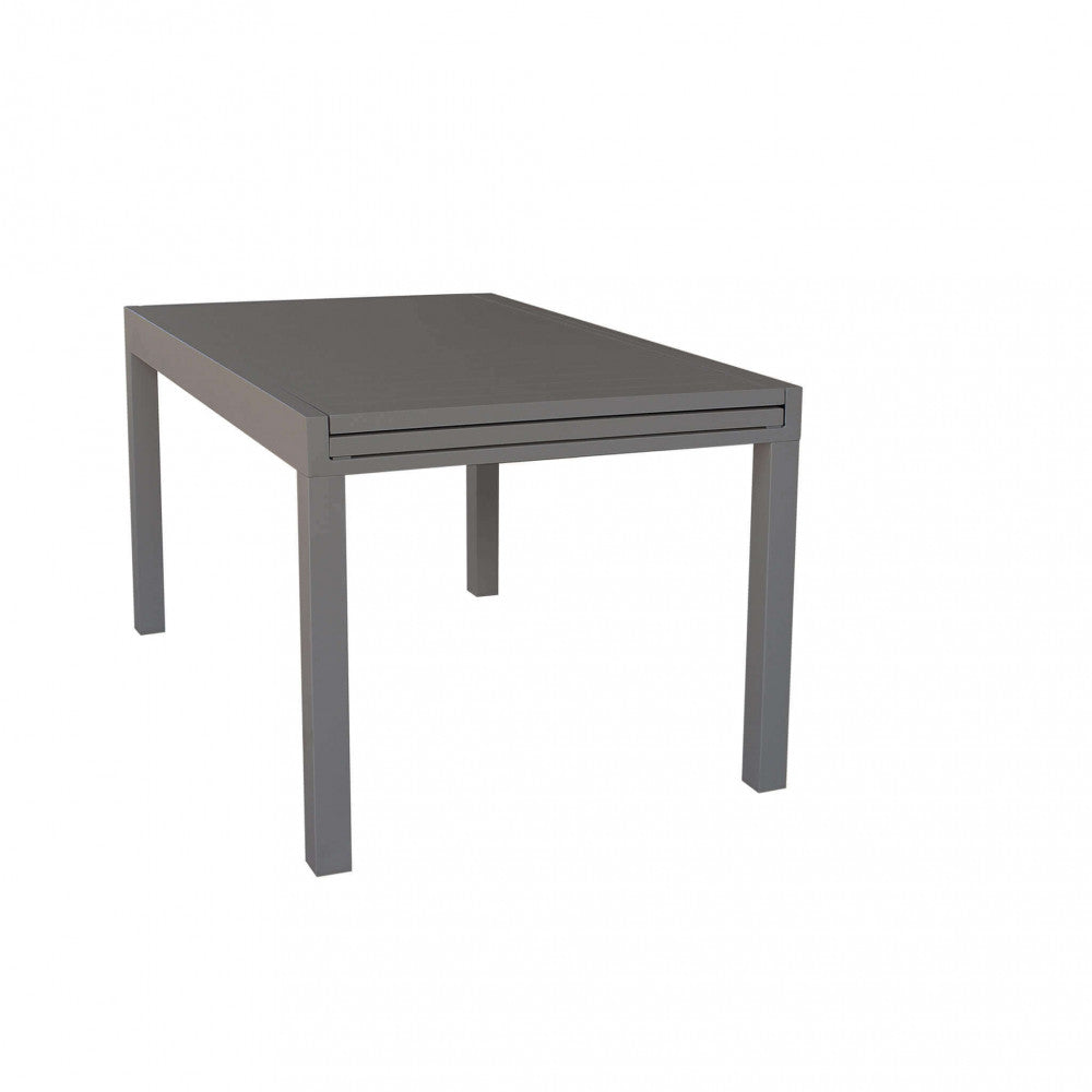 Tavolo da giardino Hawaii in alluminio taupe nella sua configurazione chiusa, vista laterale.