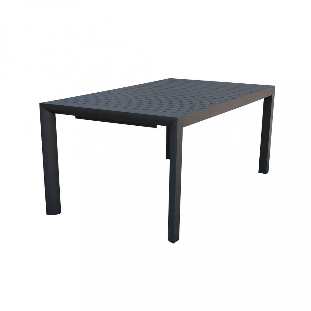 Tavolo Houston in alluminio antracite completamente chiuso, design minimalista.