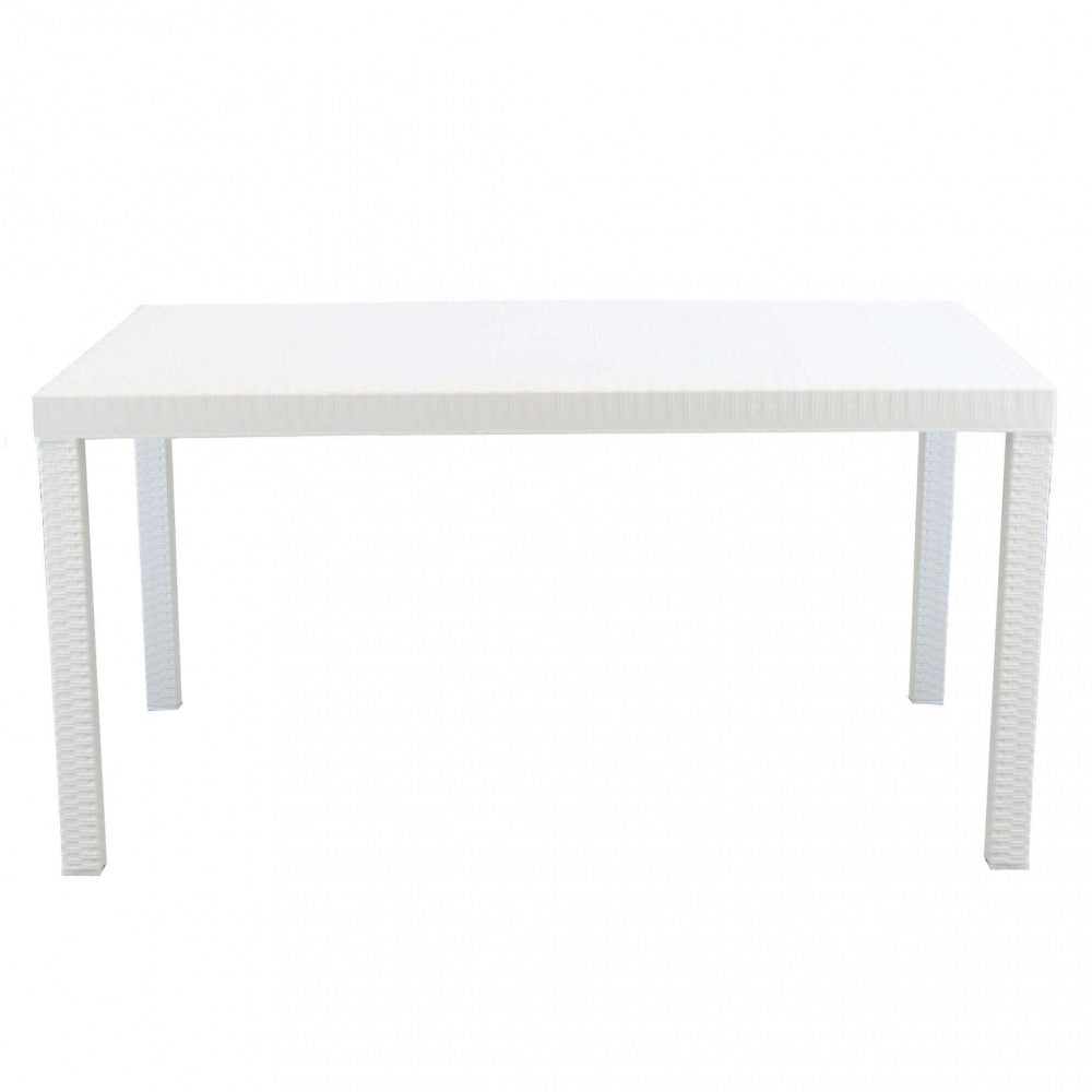 Tavolo da giardino Houston 150x90 cm fisso, con struttura in plastica stampata e piano in wicker color bianco, ideale per esterni | Albert Stock
