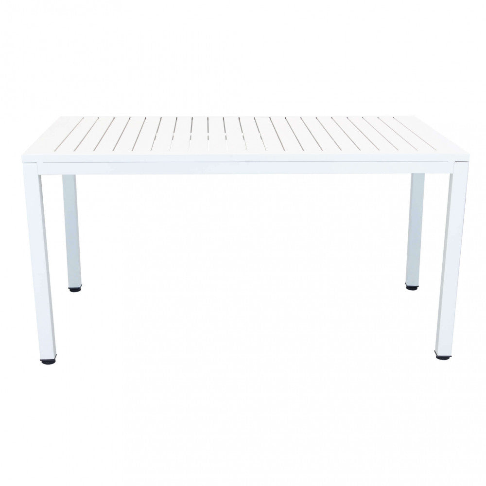 Tavolo da giardino Milo 150x90 cm fisso, in alluminio verniciato bianco, ideale per aree pranzo esterne e per ambienti luminosi | Albert Stock