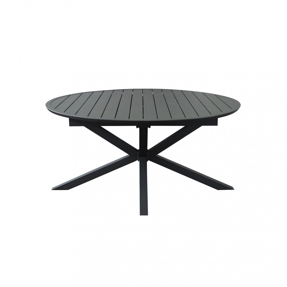 Tavolo rotondo allungabile da esterno Camelot antracite in alluminio, diametro variabile da 150 a 204 cm.
