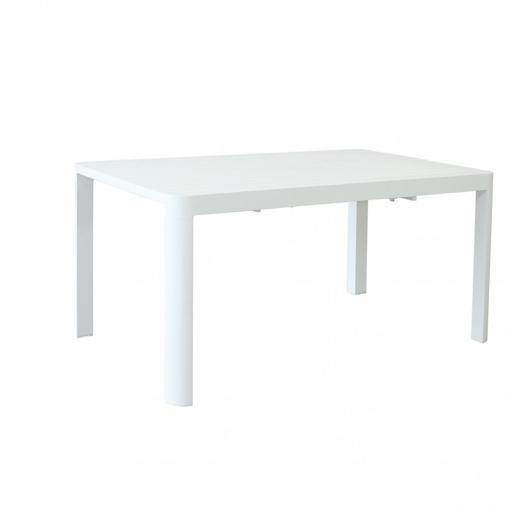 Tavolo da giardino Washington in alluminio bianco nella sua configurazione chiusa, dal design pulito e minimale.