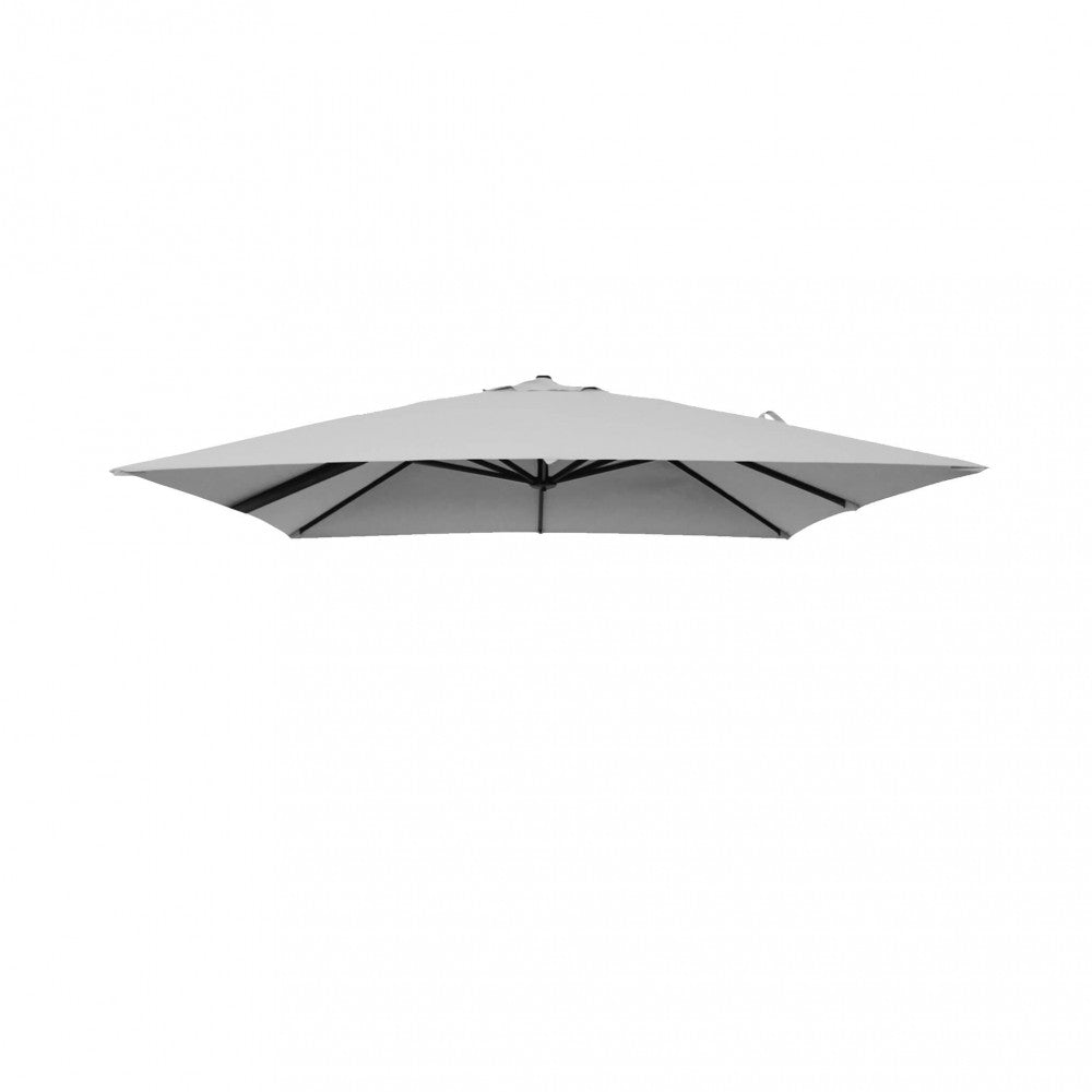 Telo per copertura esterna Nettuno in poliestere grigio chiaro, mostrato in un ambiente da giardino.