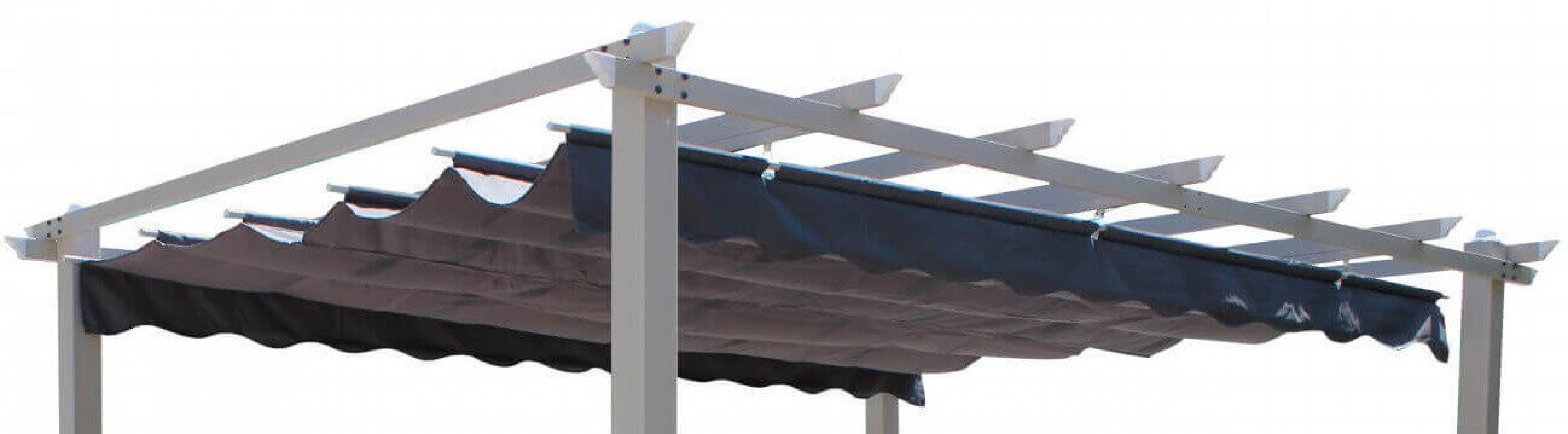 Telo gazebo Astoria 3x3 in poliestere premium taupe installato su una moderna struttura a pergola da esterno, che mostra il suo elegante design retrattile.