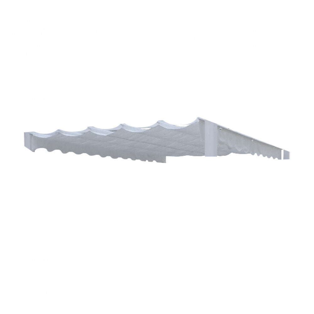 Dettaglio isolato del telo per gazebo Astoria in poliestere bianco, che mostra l'elegante design a onde.
