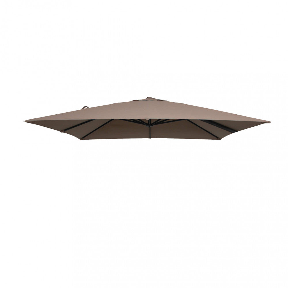 Dettaglio angolare del telo per ombrellone Nettuno taupe, con la luce naturale che evidenzia la trama del tessuto outdoor premium.