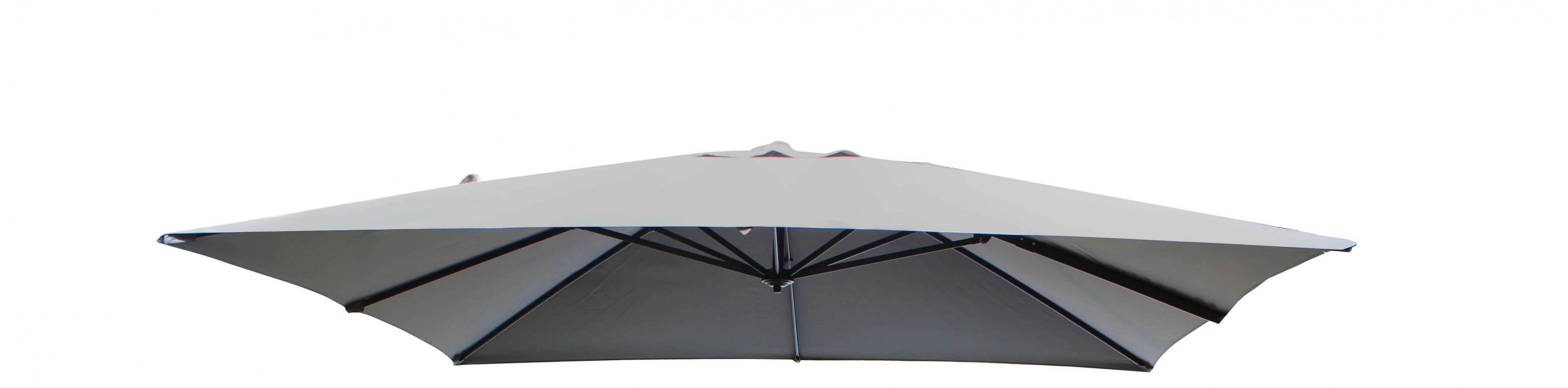 Telo per ombrellone Newton 3x3 in poliestere grigio, vista dal basso che evidenzia la struttura e la tensione del tessuto.