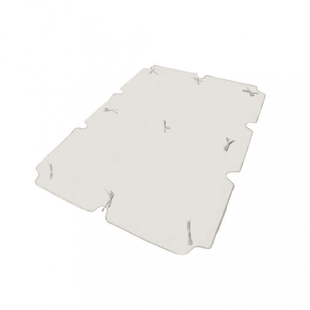 Telo di ricambio per tetto dondolo a due posti in poliestere color ecru, steso in piano per mostrare i laccetti di fissaggio e la finitura sartoriale dei bordi.