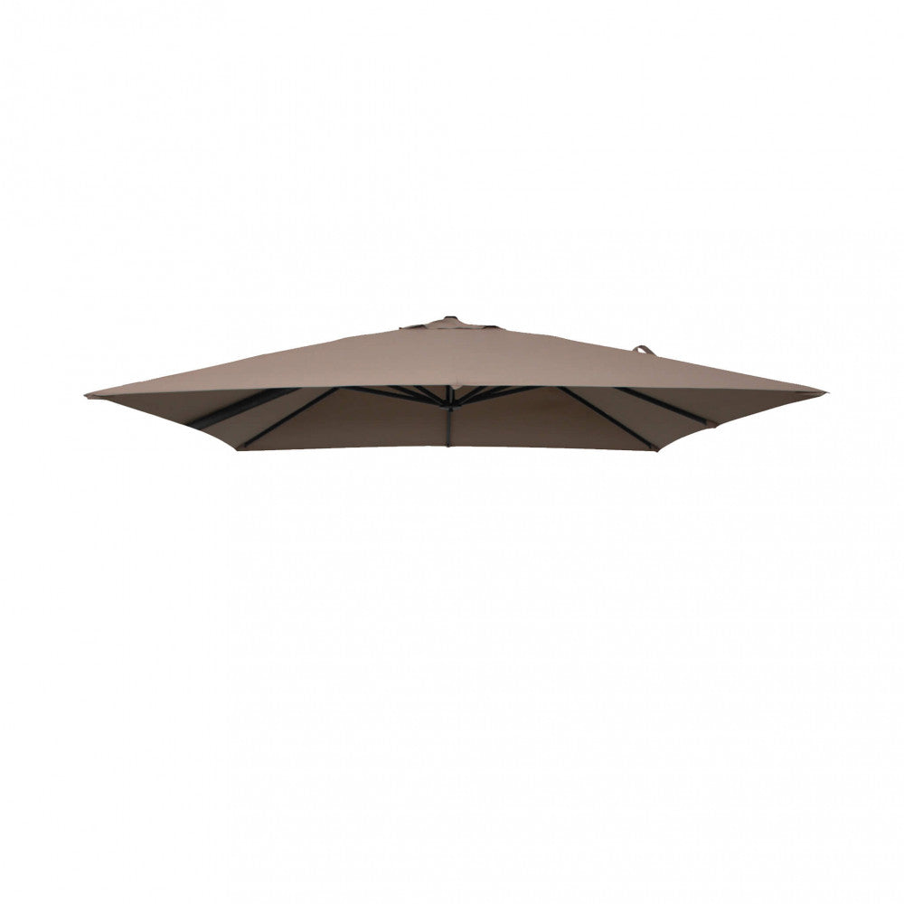 Telo di ricambio per ombrellone Nettuno 3x3 metri di colore taupe, con sistema antivento, disteso su una superficie esterna.