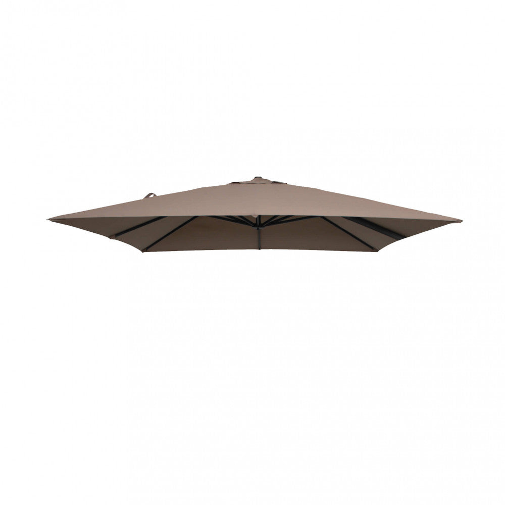 Telo di ricambio per ombrellone Nettuno 3x3 metri di colore taupe, con sistema antivento, disteso su una superficie esterna.