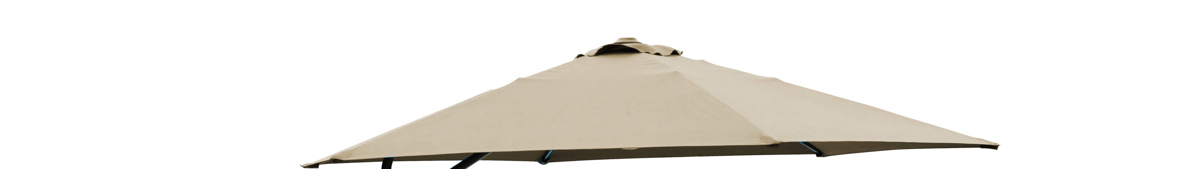 Dettaglio del telo per ombrellone rettangolare Zenith 2x3 in poliestere color tortora, teso sulla struttura per offrire un'ombra elegante.