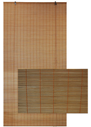 Tenda Arella Spiedi in bamboo colore naturale con rifiniture in cotone marrone, utilizzata come schermatura.