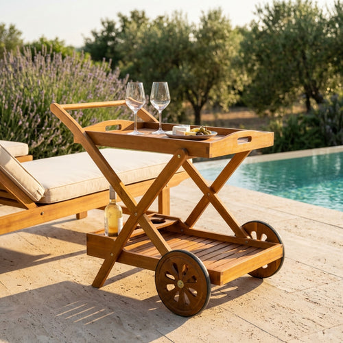Carrello bar Cosma Modello AC805052 in legno di acacia a bordo piscina