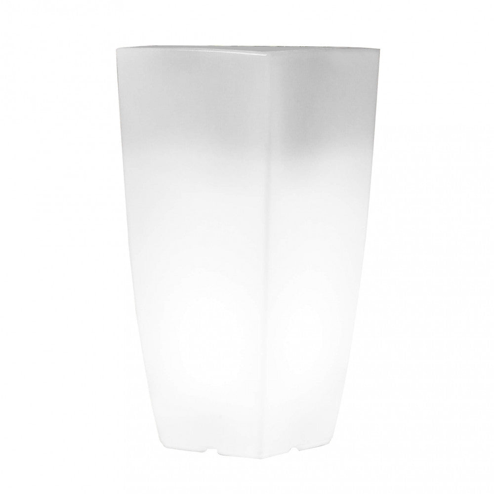 Vaso luminoso Hydrus alto 70 cm, isolato su sfondo bianco, che mostra la sua superficie traslucida illuminata.