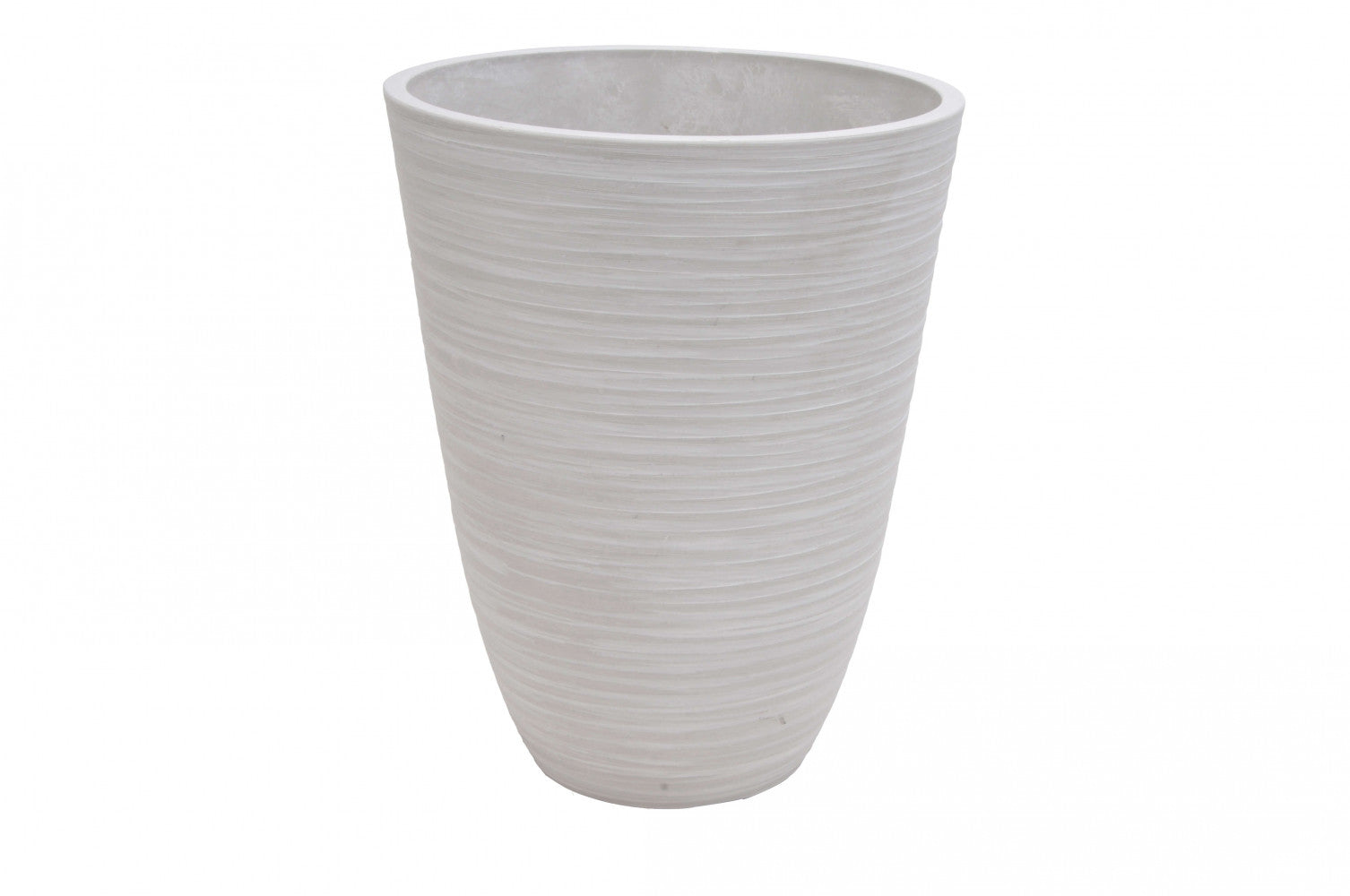 Vaso scultoreo Anemone bianco con finitura a coste orizzontali, isolato su sfondo bianco.