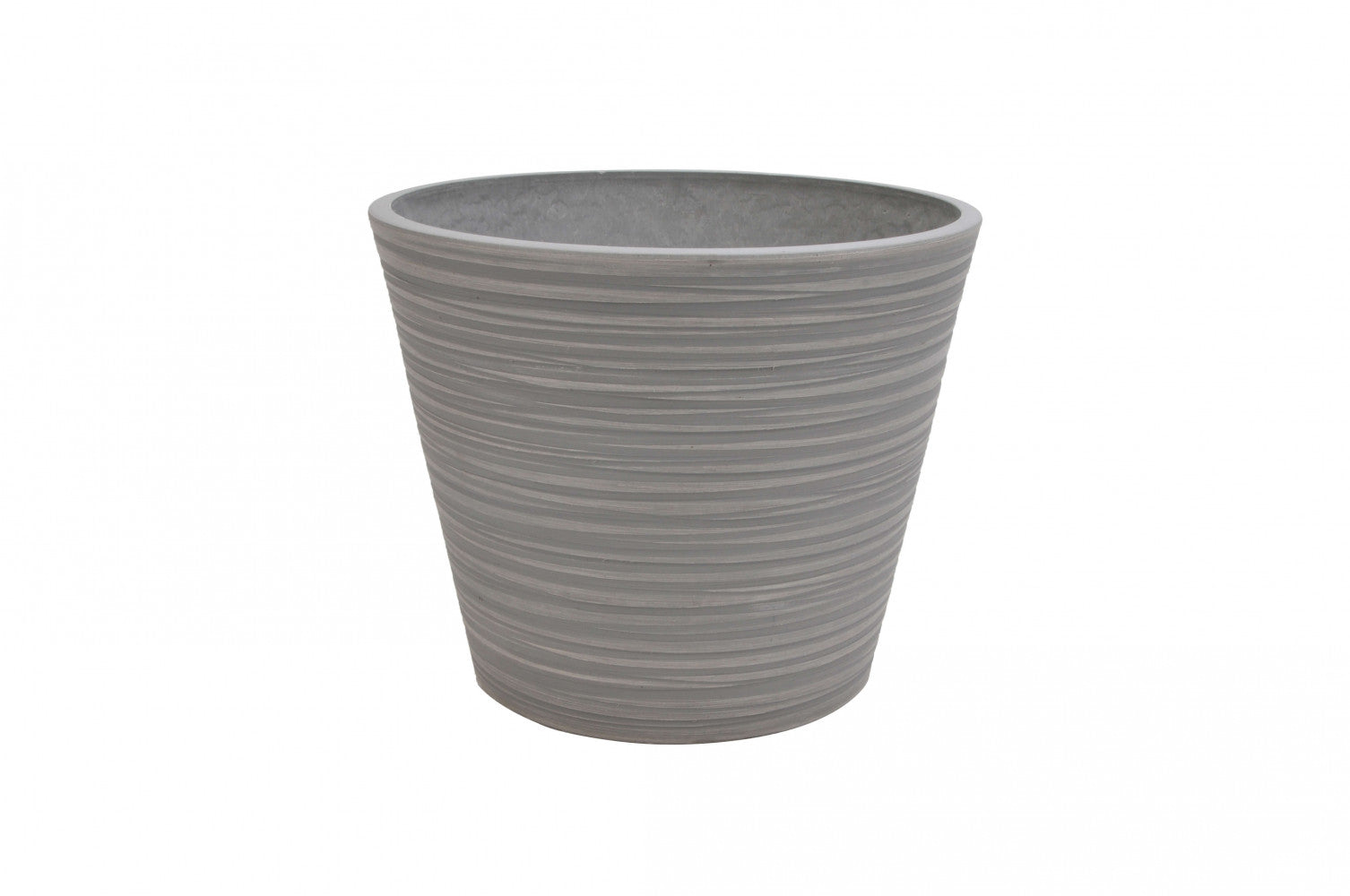 Vista frontale del vaso Camelia antracite che mostra la finitura materica e il design svasato.