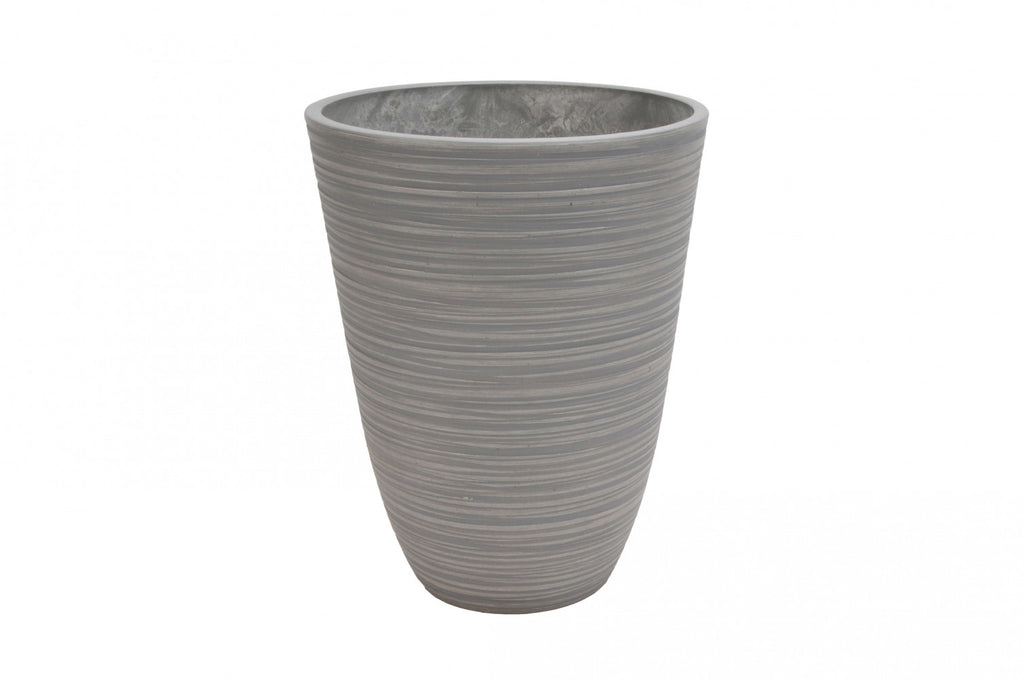 Vista angolata del Vaso Anemone antracite, evidenziando la finitura interna e la robustezza della fibra sintetica.
