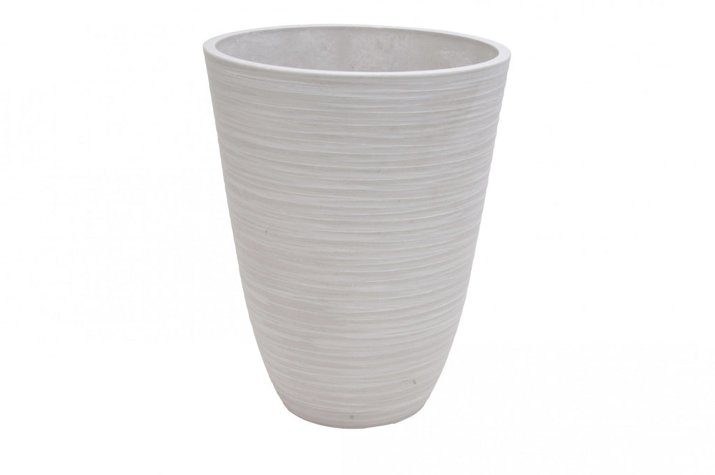 Angolazione leggermente rialzata del Vaso Anemone bianco, mostrando la capienza interna e la finitura materica della superficie.
