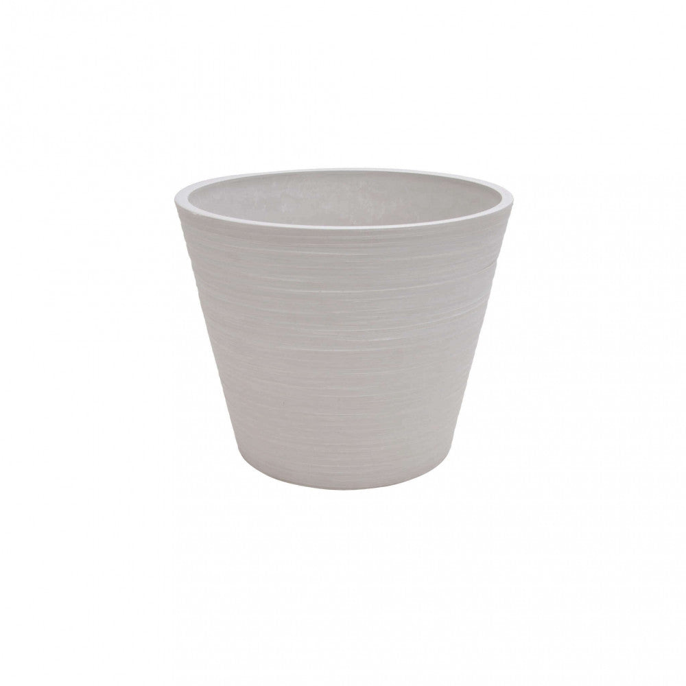Dettaglio frontale del Vaso Piccolo Camelia in fibra sintetica bianca su sfondo neutro.