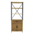 Vista Frontale Libreria Mobile Eugene in metallo nero e ripiani in legno marrone, stile industriale | Albert Stock