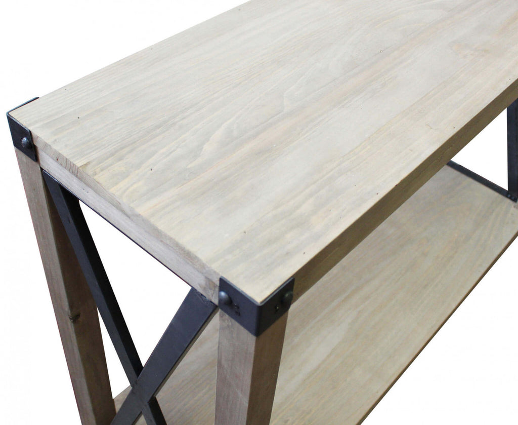 Vista Frontale Mobile Baptist elegante in legno marrone e struttura in acciaio antracite, stile industriale | Albert Stock