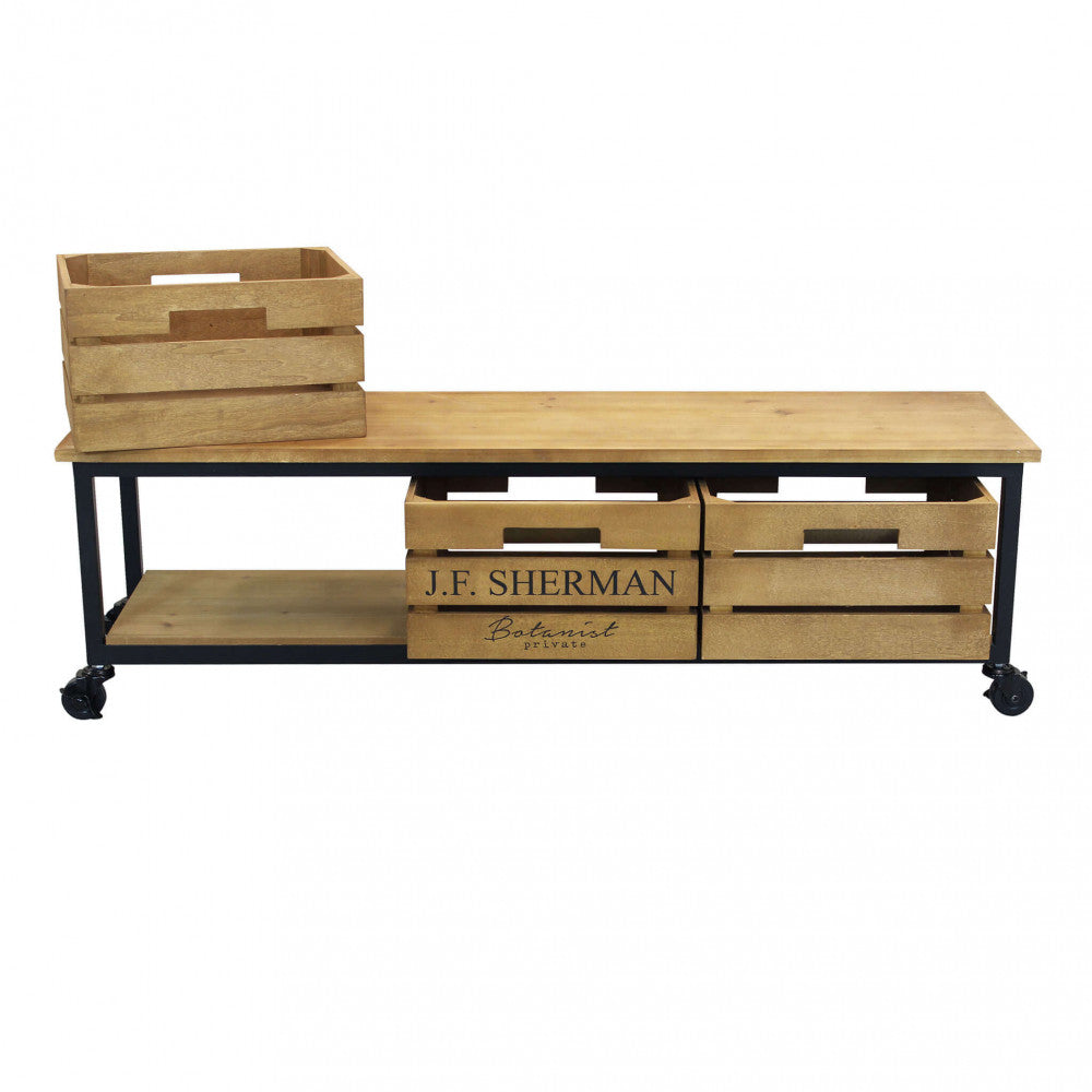 Vista Frontale Mobile porta TV Carter con design industriale in colori nero e marrone, perfetto per dispositivi elettronici | Albert Stock