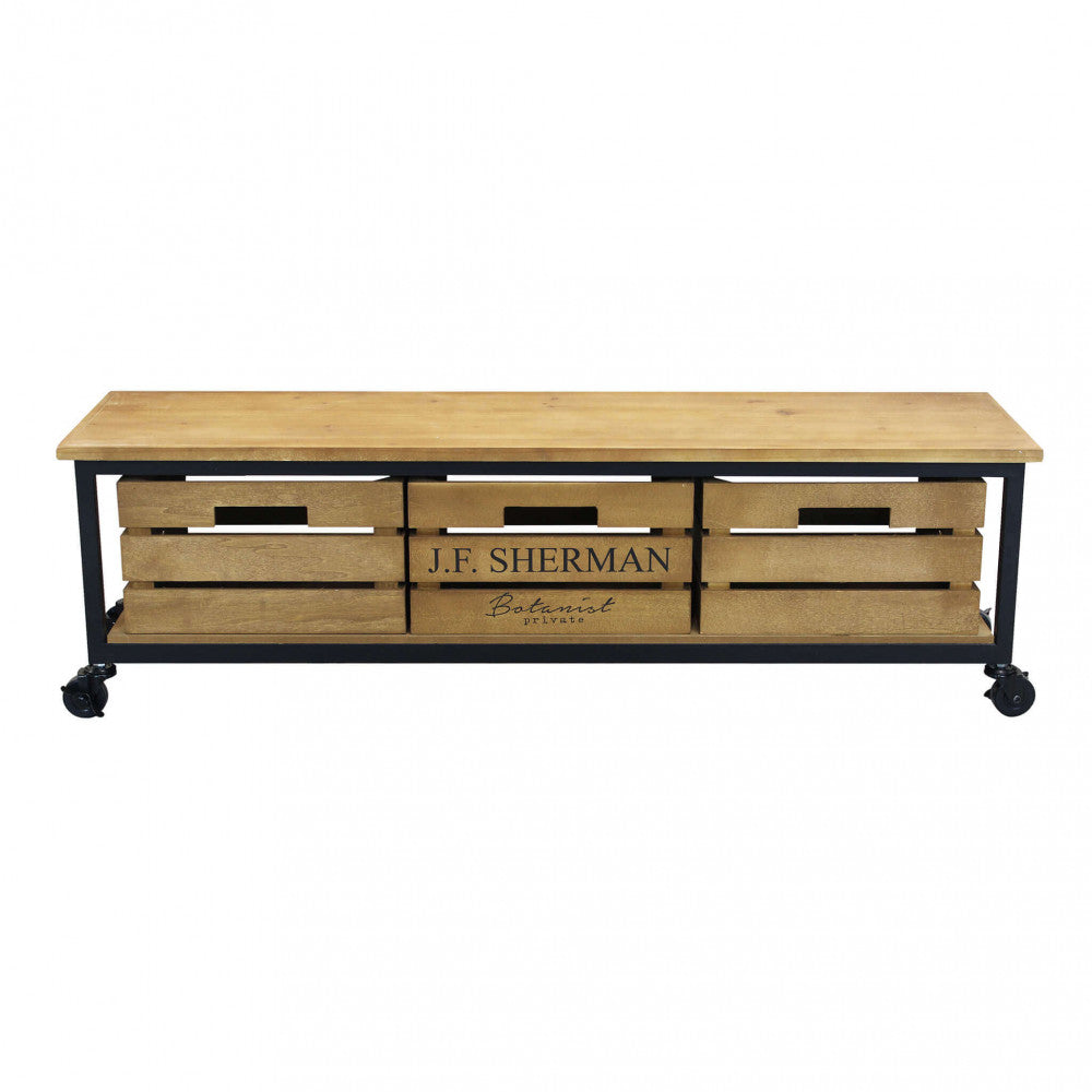 Mobile Carter porta TV moderno in legno e acciaio, ideale per il soggiorno Vista Frontale | Albert Stock