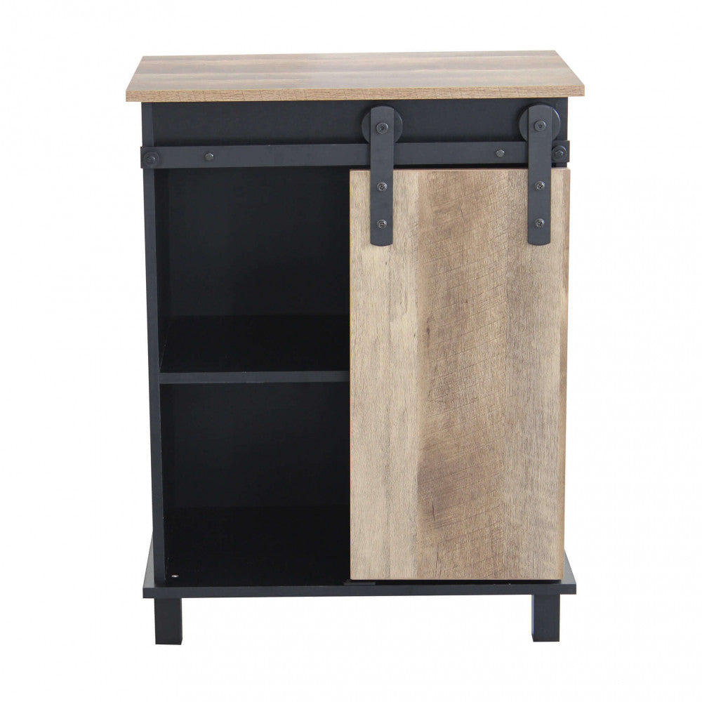 Mobile Xavier credenza in legno marrone e struttura in acciaio nero, stile industriale con anta scorrevole Vista Frontale | Albert Stock
