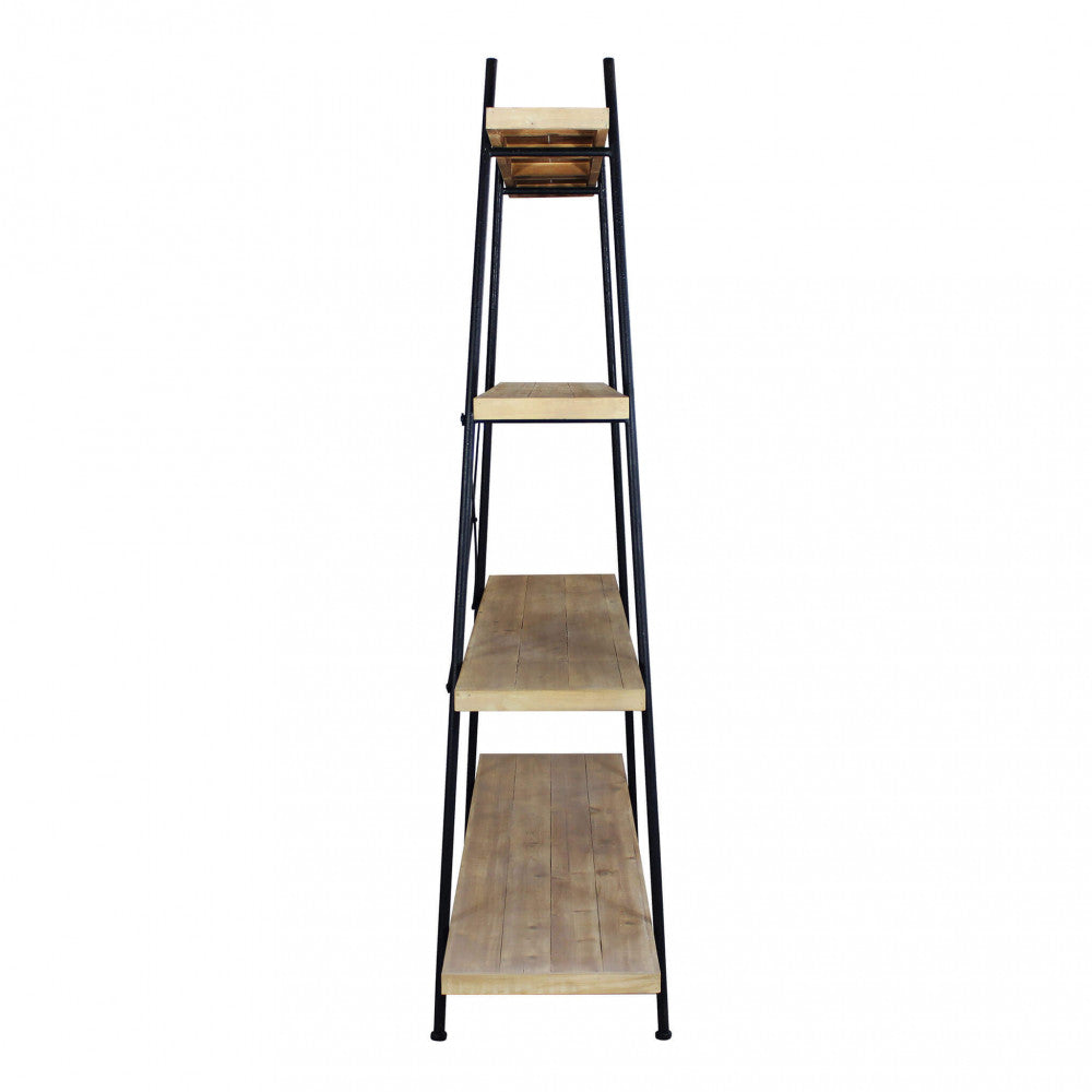 Libreria alta in legno e metallo Bennett con ampi ripiani per libri e oggetti decorativi Vista laterale | Albert Stock