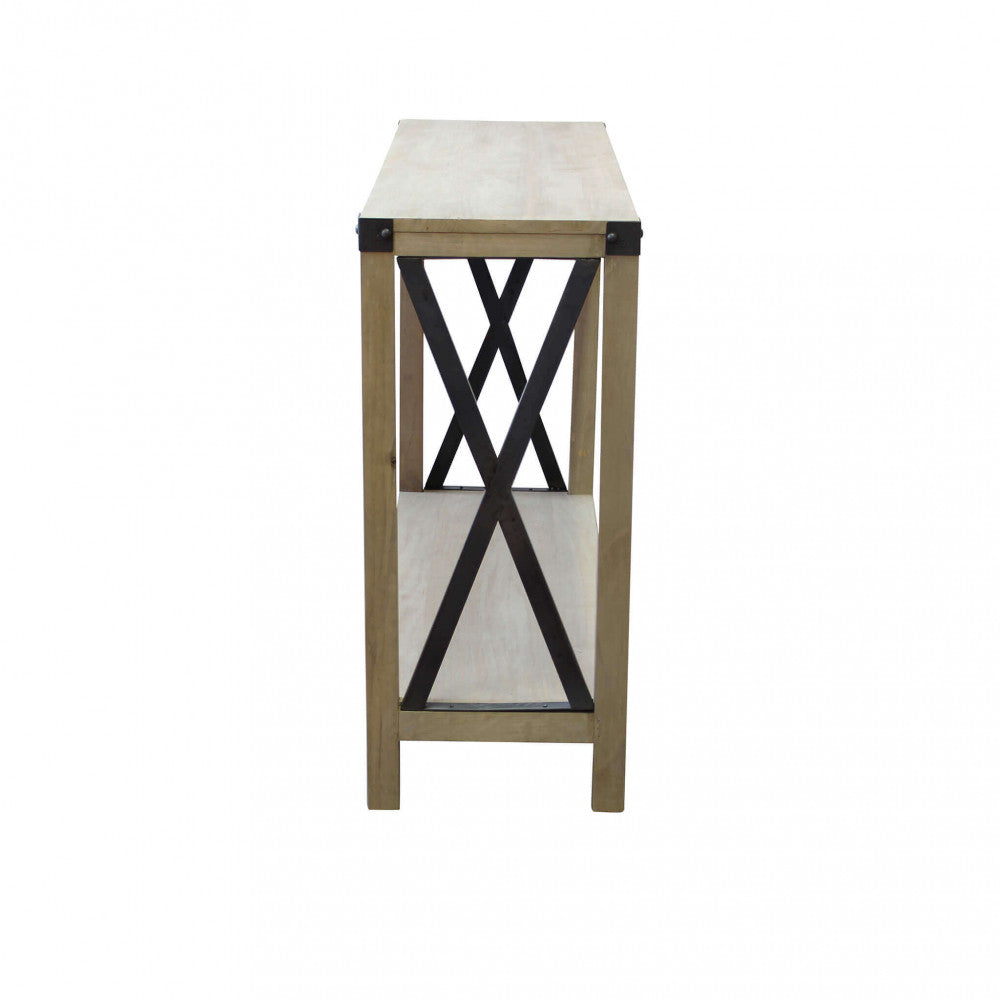 Vista laterale Dettaglio del Mobile Baptist, un arredo robusto in legno e metallo per soggiorni e uffici | Albert Stock