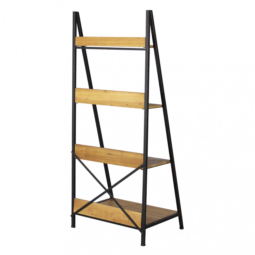 Vista Laterale Libreria Mobile Basil compatta colore marrone, ideale per organizzare libri e oggetti | Albert Stock