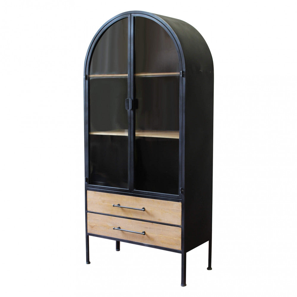 Mobile Chadwick credenza in legno marrone e struttura in acciaio antracite, stile industriale Vista Laterale | Albert Stock