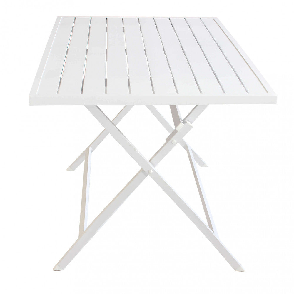 Vista Laterale Tavolo da giardino Alabama 70x130 cm pieghevole in alluminio color bianco, ideale per spazi esterni | Albert Stock