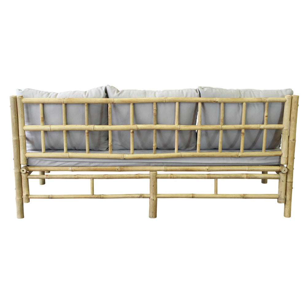 Vista retro del Divano Margarita con struttura in bamboo marrone e cuscino, dal design elegante e multifunzionale.